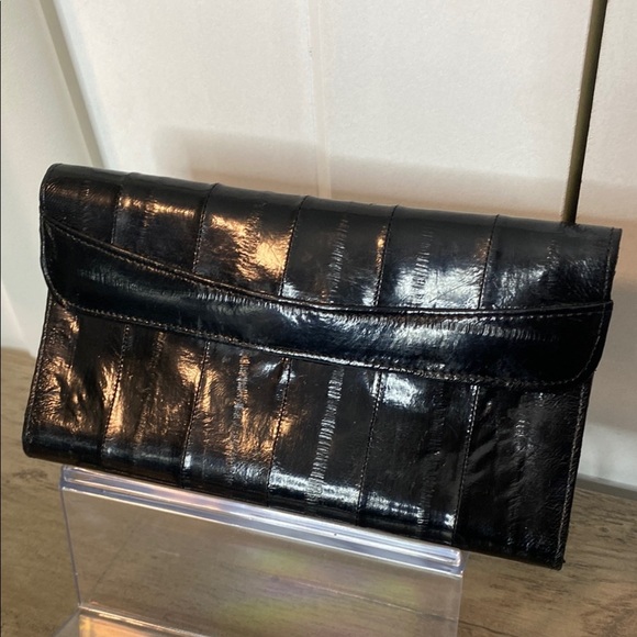Vintage Eel Leather Black Clutch Wallet - Picture 1 of 5